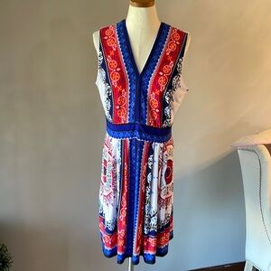 Studio One NY multicolor JERSEY swing / A-line dress pattern block V neck PL